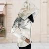 Women Plus Size Marble Printed Long Sleeve Cutout Neck Cold Shoulder Fitted Blouse