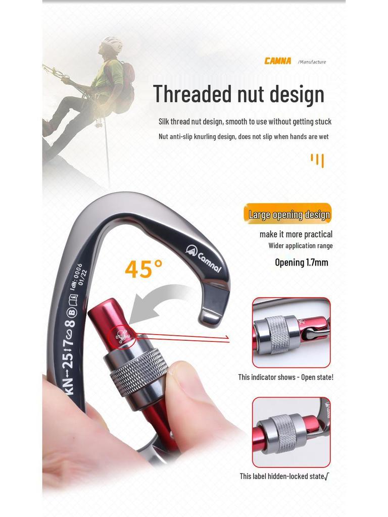 Kanle D-Shaped Screw-Lock Carabiner: Quickdraw Climbing Safety Buckle