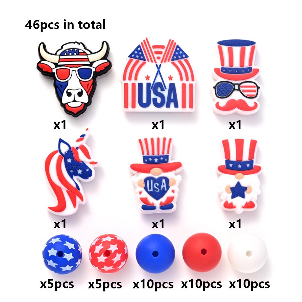 52Pcs/Set Silicone Round Beads Cartoon Animal Focal Combination Teether Beads For DIY Baby Pacifier Chain Bracelet Chewing Teeth