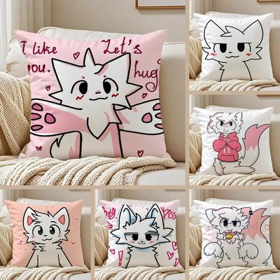 Anime Boykisser Silly Cat Cushion Cover Silky Short Plush DoubleSided Printed Pillow Case for Sofa All Seasons Home Decor Gift