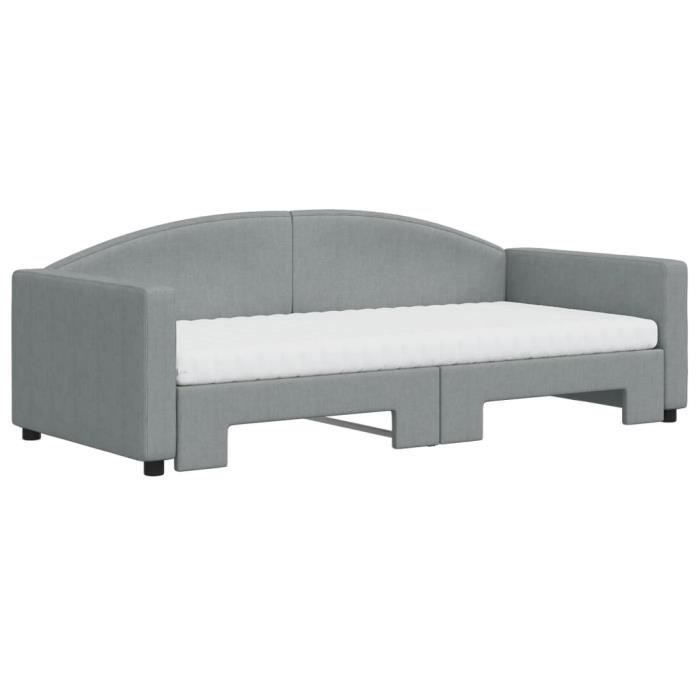 VidaXL Daybed with Trundle and Mattress Light Grey 90x190 Cm Fabric 3197216