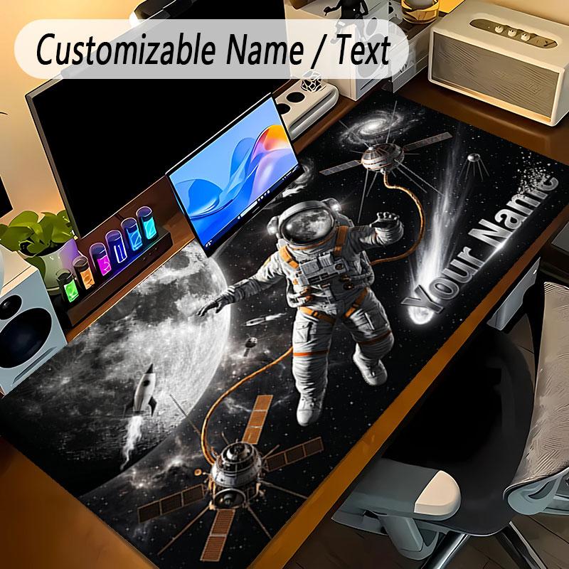 Astronaut Space Theme Personalized Mouse Pad Custom Name Text Non Slip Desk Pad For Laptop Office Desktop