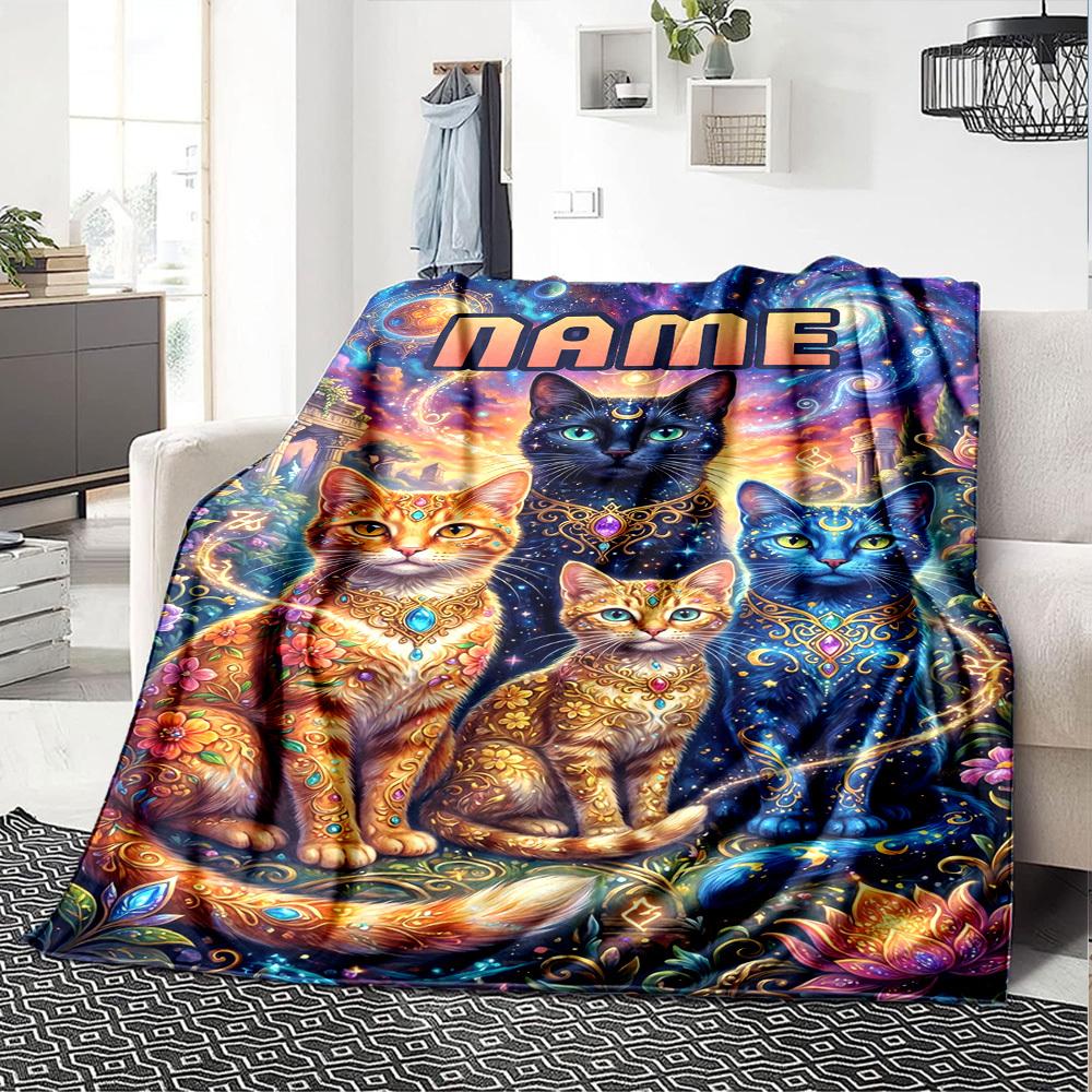 Magical Cats Cosmic Fantasy Home Customize Your Name Blankets Soft Cozy Lightweight Allseason Multiuse Throw Perfect For Couch Office Bed Living Room