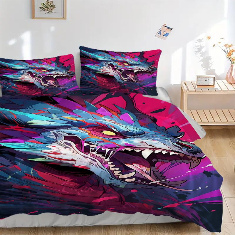 3pcs Bedding Set Dragon Includes 1 Comforter + 2 Pillowcases, Without Pillow Inserts, Soft Comfortable, Lightweight Breathable, Printed Home