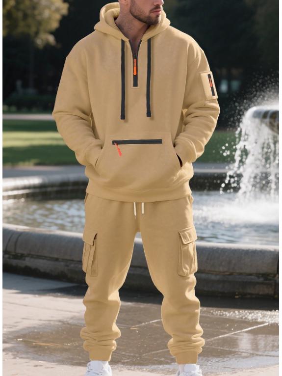 2025 Men's Multi-Pocket Casual Sports Half-Zip Hoodie Set
