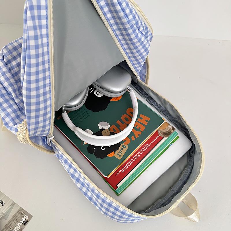 Schoolbag new Japanese ins fresh and sweet plaid backpack junior high school students lightweight travel large capacity backpack