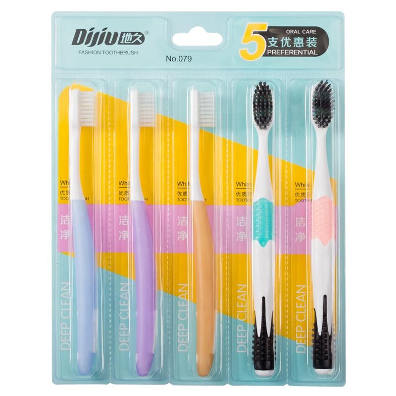 OEM Manufacture 5 Pack Soft Bristle Plastic Handle Charcoal Teeth Whitening Toothbrush for Home Use