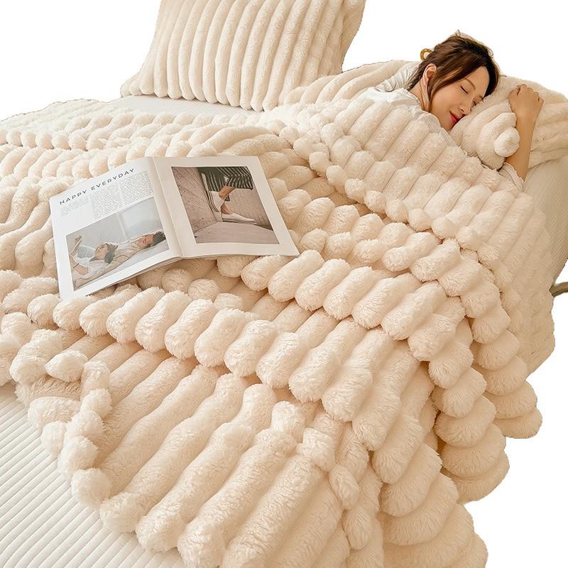 Custom Rabbit Fur Plush Flannel Throw Blanket - Versatile Sofa, Nap, or Travel Blanket