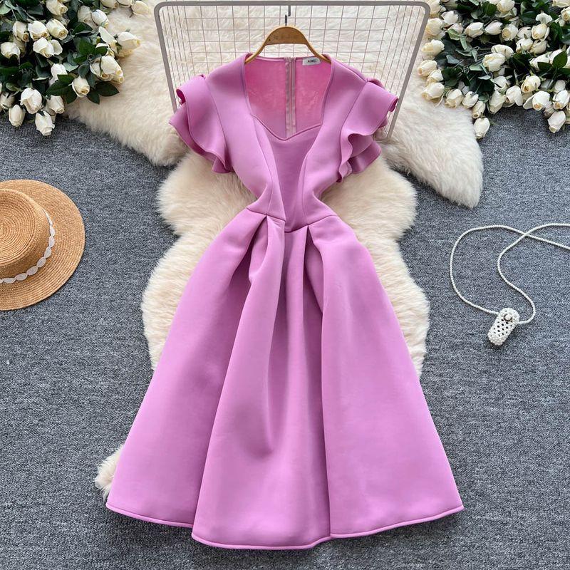 

Новое поступление Плиссированное темпераментное платье с высокой талией Принцесса с коротким рукавом Pink 4XL