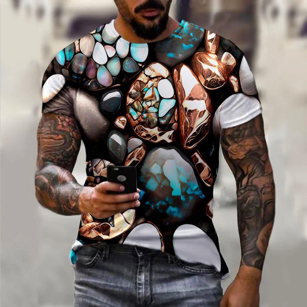 Men's T-shirt 3D Optical Illusion Printed Short Sleeved Top, Fashionable Gradient Harajuku Street Wear, Hip-hop Trend Oversized T-shirt