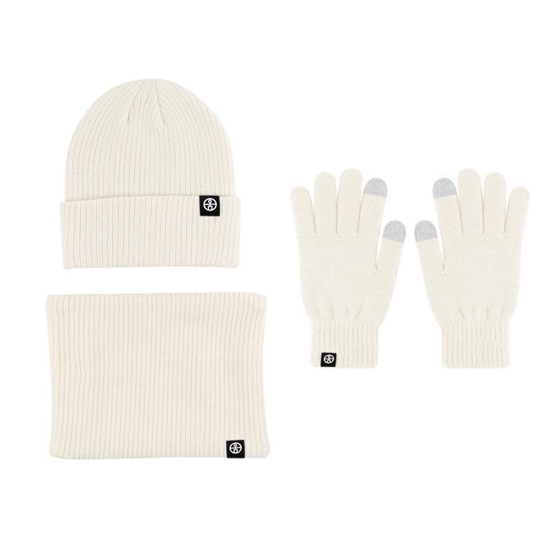 Winter warm thickened hat scarf gloves three-piece set windproof adult knitted hat