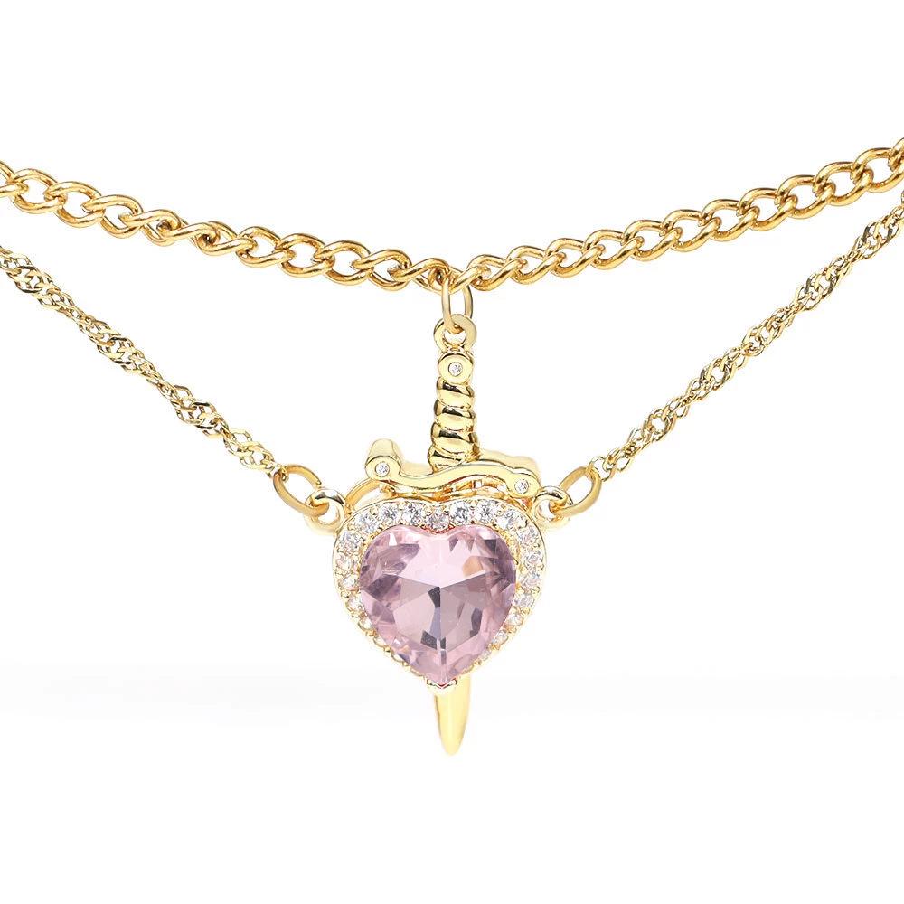 Korean Style Rhinestone Heart and Arrow Necklace Set
