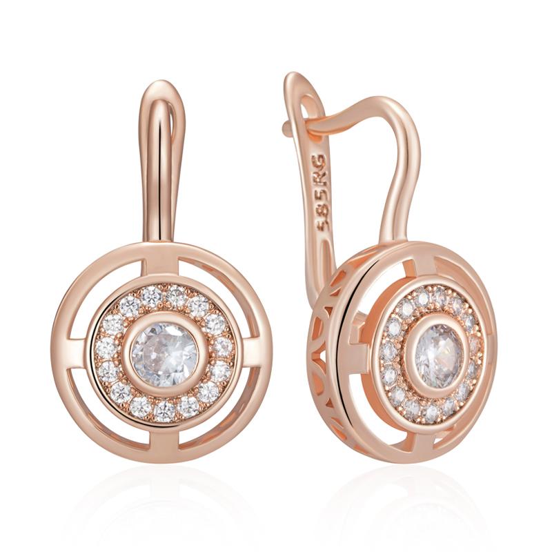 

Full Shiny Natural Zircon Drop Earrings For Women Unique Design Rose Gold Color Bride Wedding Jewelry Best Gift