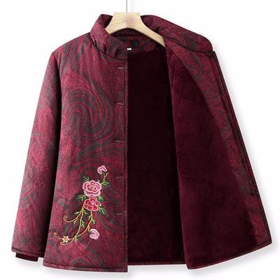 New Old Lady Winter Velvet Cotton-padded Jacket 0 Embroidered Cotton-padded Jacket Elderly Clothes Women's Warm Jacket