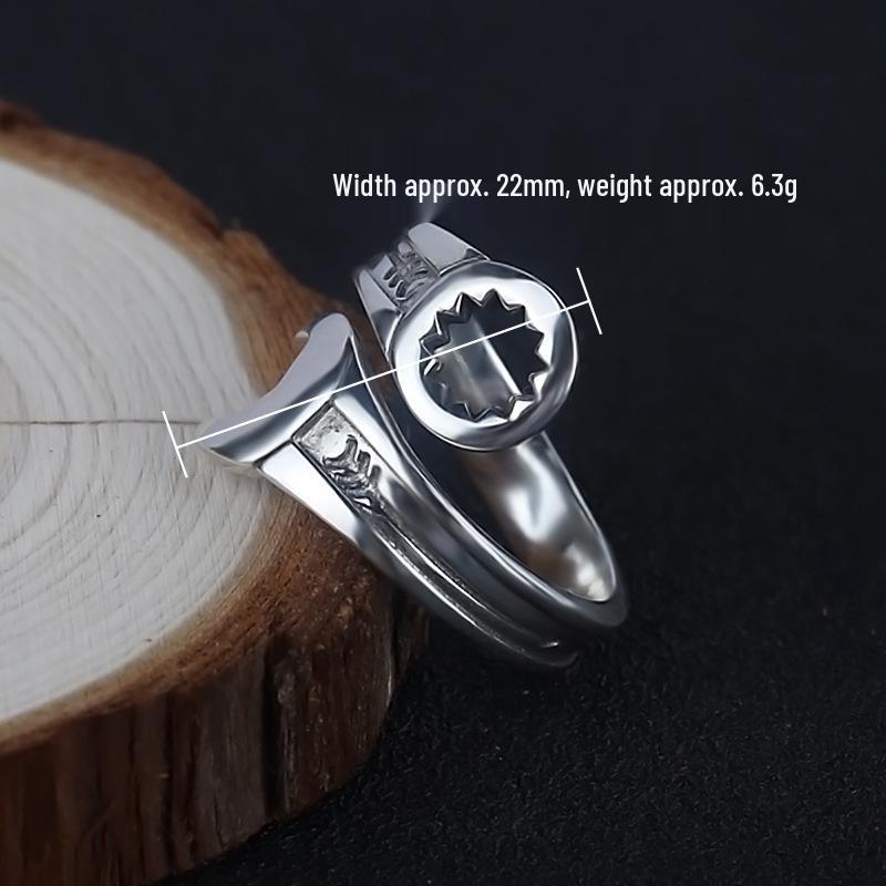Trendy Men's Retro Wrench Ring: Aged Imitation Thai Silver Tool Finger Ring, Hip Hop Style, Adjustable Open Index Finger Design