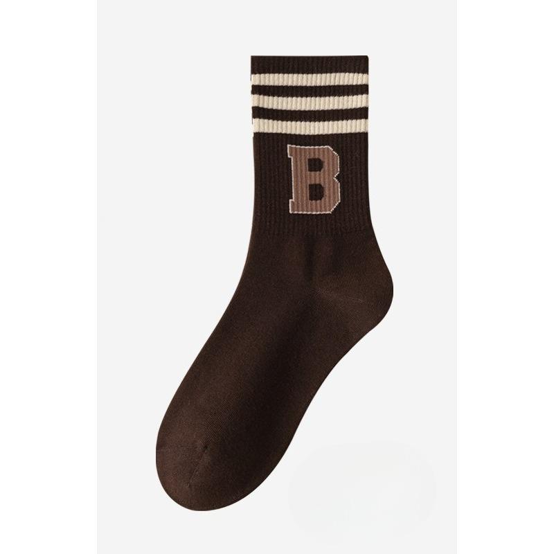 Women's Spring and Summer Versatile Socks, Anti-pilling Mid-calf Socks, Breathable Sports Cotton Socks, Boneless Seam Letter Socks