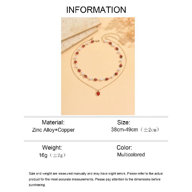 2Pcs Layered Strawberry Pearl Necklace Set for Women Cute Sweet Dainty Adjustable Summer Vacation Beach Jewelry Gift