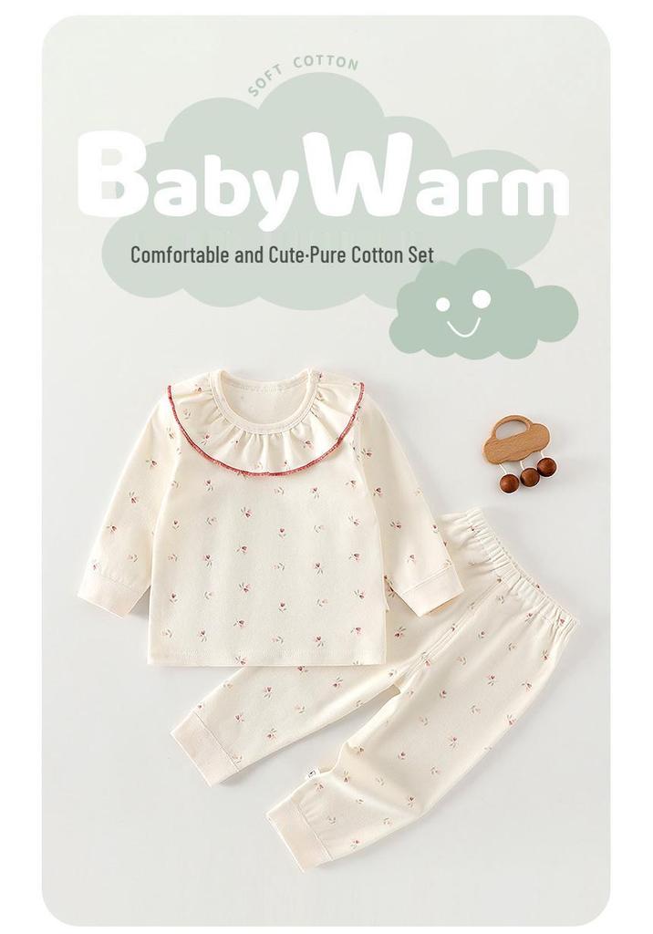 Newborn Pure Cotton Two-Piece Set: Soft Velvet Pullover and Pants for All-Seasons