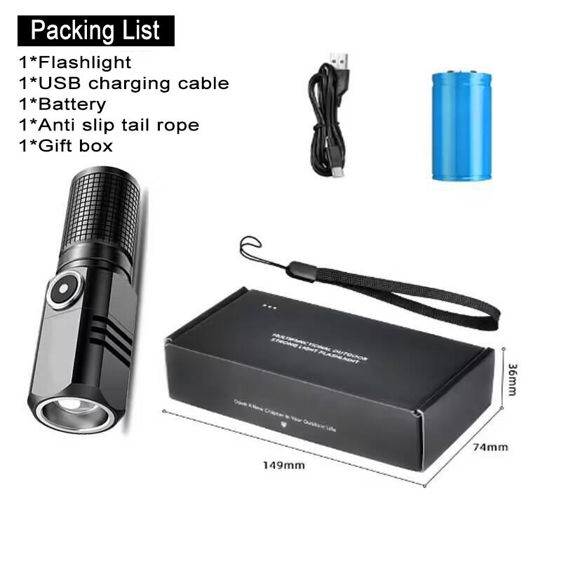 

Міні Супер Яскравий Світлодіодний Ліхтарик USB Type-c Перезаряджуваний Зум Рибальський Ліхтар Потужний 3 Режими Освітлення Кемпінгова Лампа Short - Set