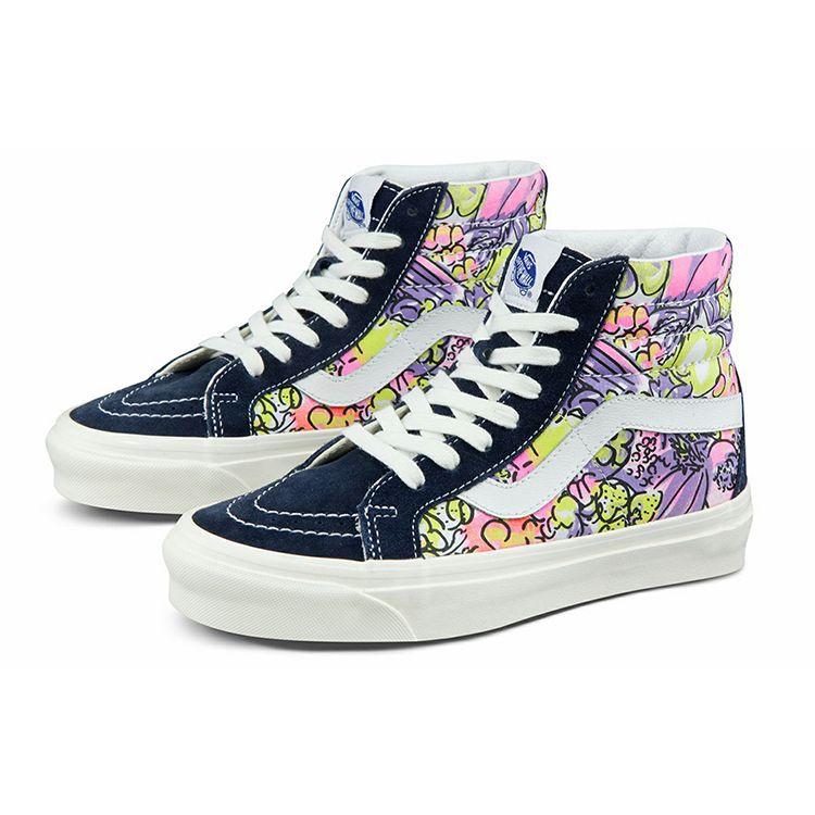 Vans Sk8 38 Dx Canvas Floral Graffiti Casual High-Top Skate Shoes Unisex Sneaker Blue Pink VN0A38GF9GR