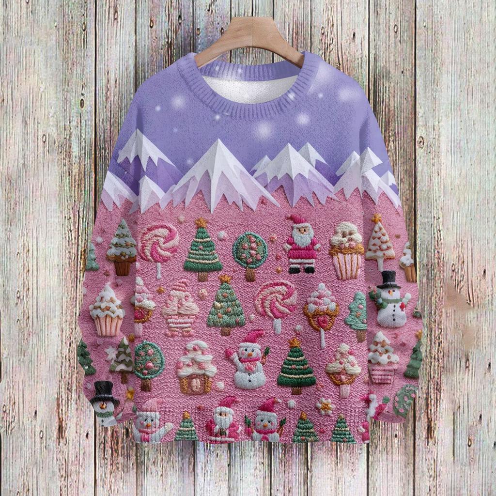 Vánoční mikiny pro ženy Pletený svetr Roztomilá košile Podzimní svetry s výstřihem