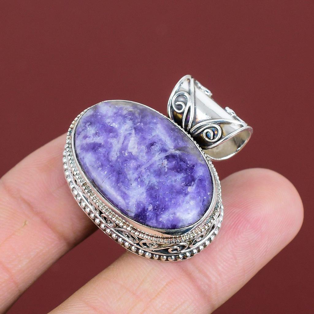 Lepidolite Pendant Vintage Pendant Genuine Gemstone Jewelry 925 Sterling Silver Pendant Dainty Jewelry Gifts For Him Handmade Unique Pendant