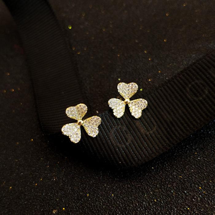 Tide Японские Легкая Роскошь Свежие Цветы Женские Серьги-Гвоздики Серьги Полностью с Бриллиантами Серьги для Всего Тела Студенческие Серьги