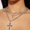 Collier pendentif croix superposé hiphop pour femmes avec design géométrique en alliage