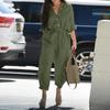 In Stock 2023 Summer Women's Casual Lapel Print Belted Jumpsuit - European & American Bestseller