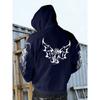 Autumn Winter Trendy Men's Vintage Streetwear Hooded Sweatshirt with Gothic Design, Featuring Demon Wings and Thorns Print on the Back