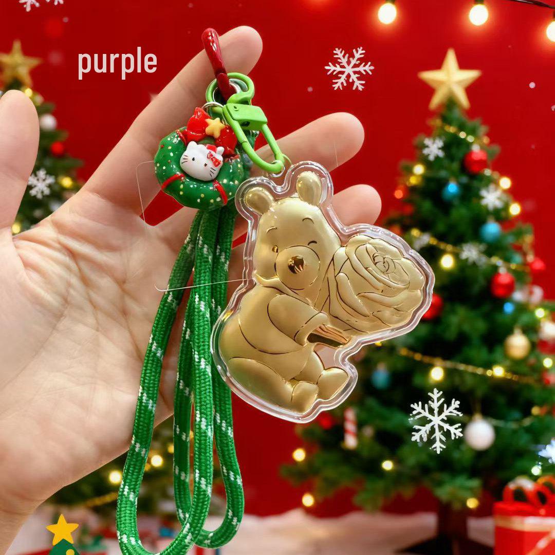 Ключница-брелок-подвеска Рождественская елка с Винни-Пухом из чистого золота 999 пробы