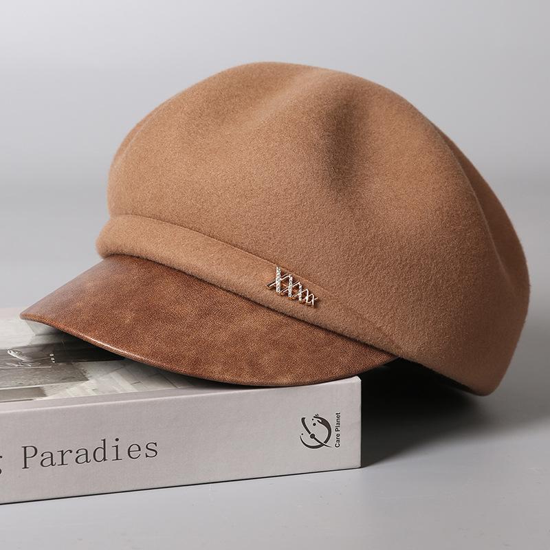 British Retro Beret Women's Wool Felt Hat Painter Hat Autumn and Winter Warm Forward Hat Octagonal Hat