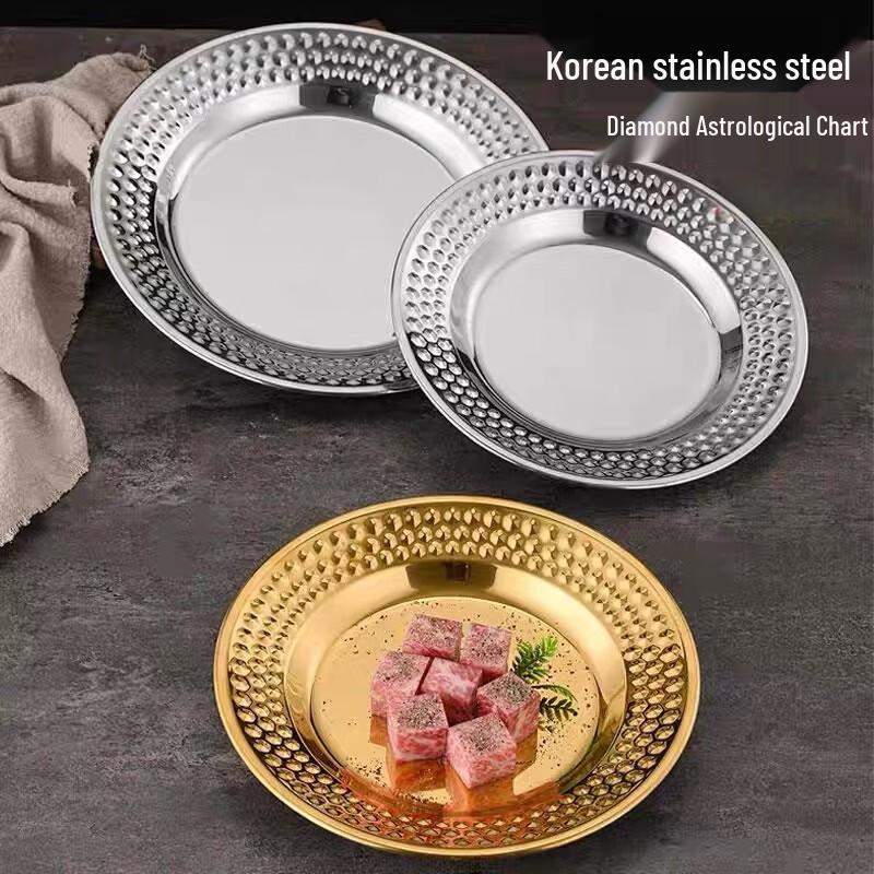 Bailiuxiang Korean-Style Stainless Steel Hammered Round Plate
