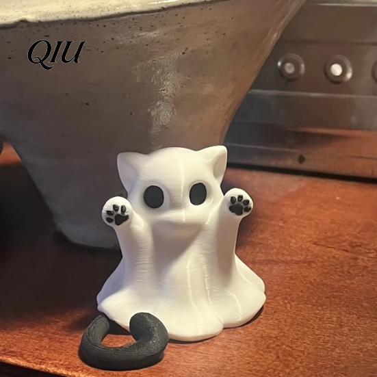 Integrierte Formung Katzenornament Geistfigur, 3D-gedrucktes dekoratives Ornament, Glatte Oberfläche Gruselige Skulptur Mini-Schreibtischdekoration Halloween