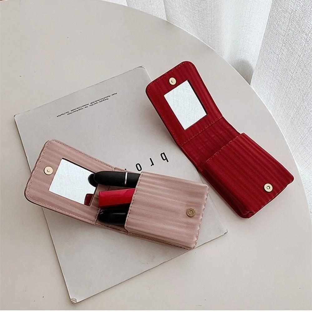 With Mirror Lipstick Bag Lipstick Storage Box Lipstick Storage Bag Simple Mini Cosmetic Bag  Travel