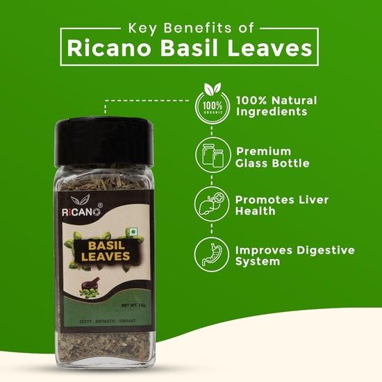 Ricano Dried Basil Leaves 15g | Dried & Natural Herbs for Cooking | Versatile Seasoning | Adds Authentic Taste | (15g, Pack of 1)
