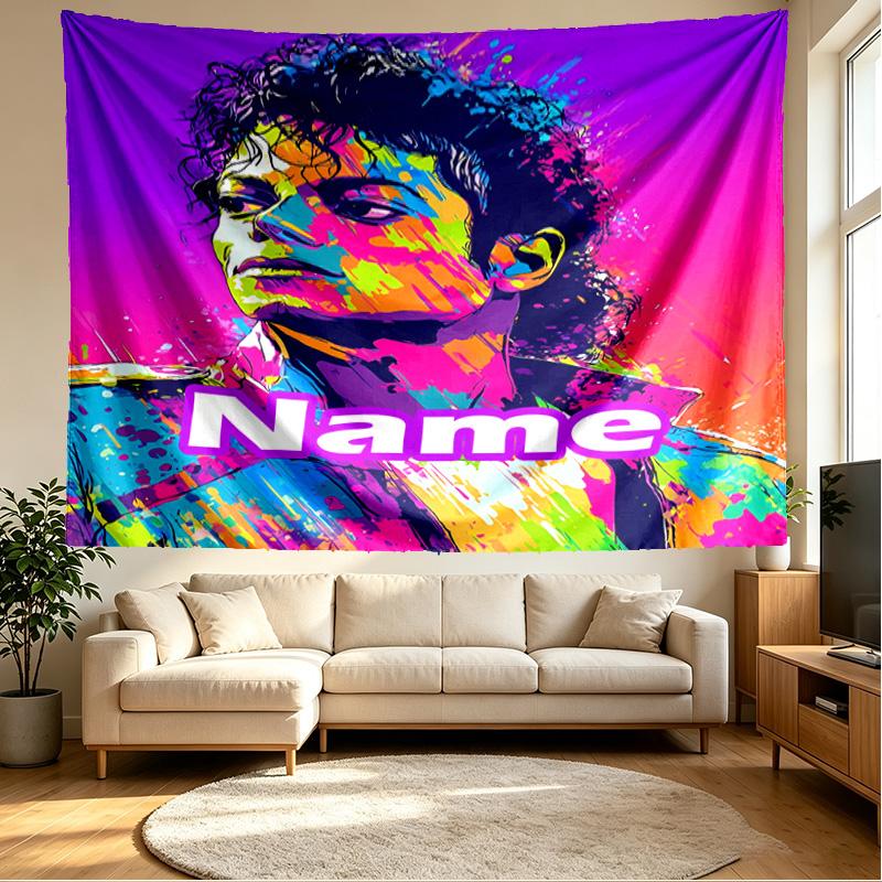 Custom Name Personalized Michael Jackson Print Tapestry, Wall Art Decor, Bedroom, Dorm, Apartment, LivingRoom, Party Backdrop, Gift for Birthday