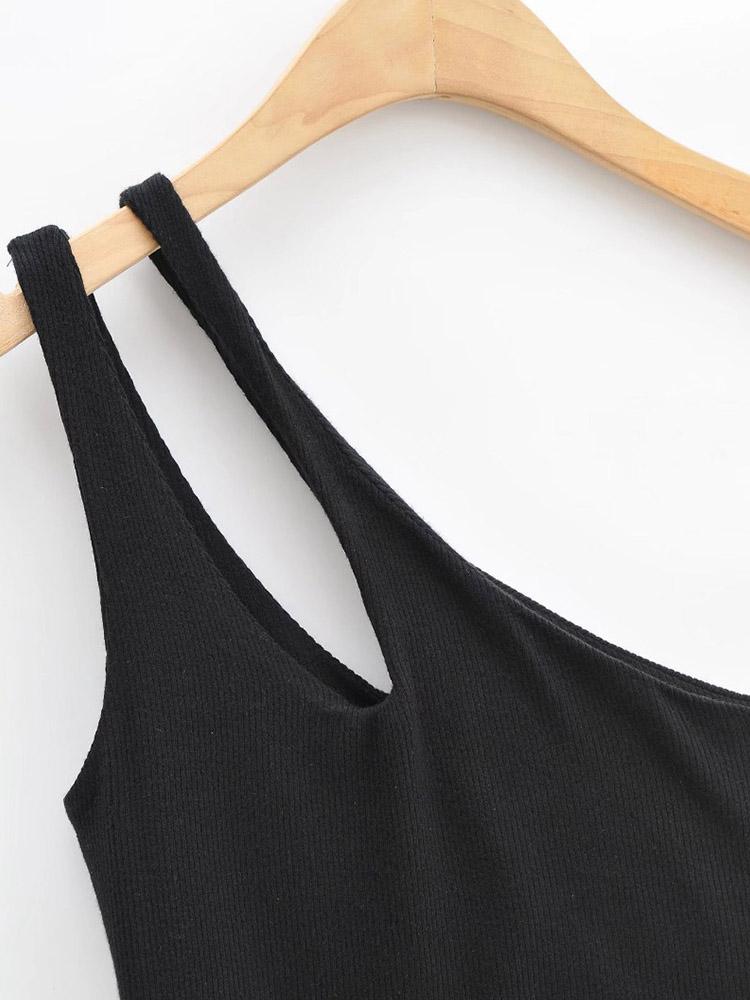 Haut court Sexy pour femmes, couleur unie, extensible, tricot sans manches, asymétrique épaule dénudée, débardeur basique dos nu