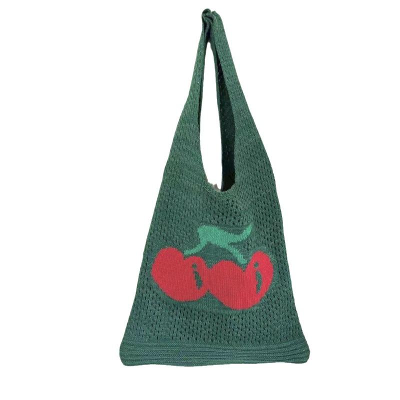 New bag large capacity tote bag cherry bag knitted bag hollow bag shoulder bag woven bag