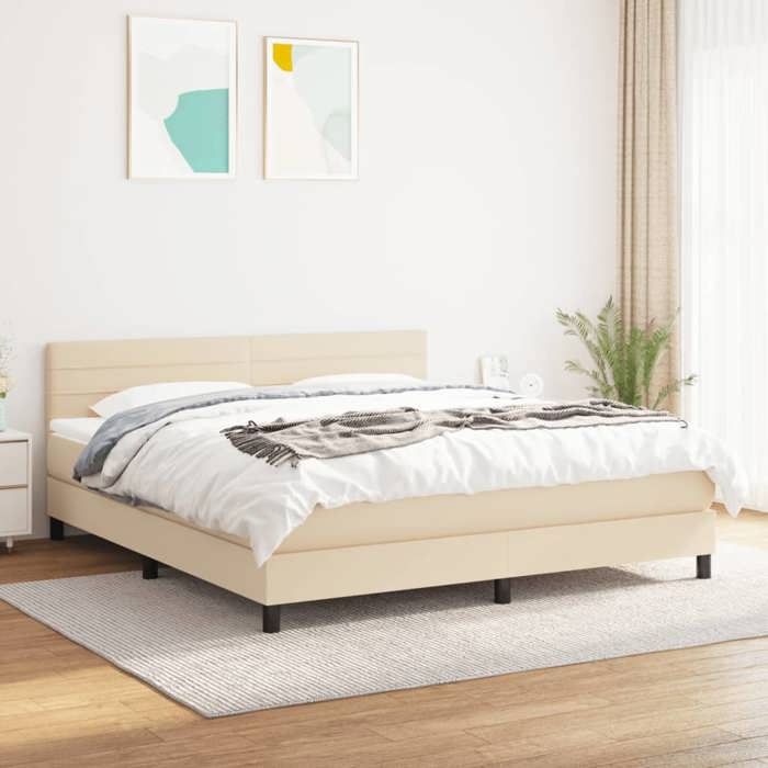 Maison Exclusive - Sommier à lattes de lit avec matelas Crème 160x200 cm Tissu
