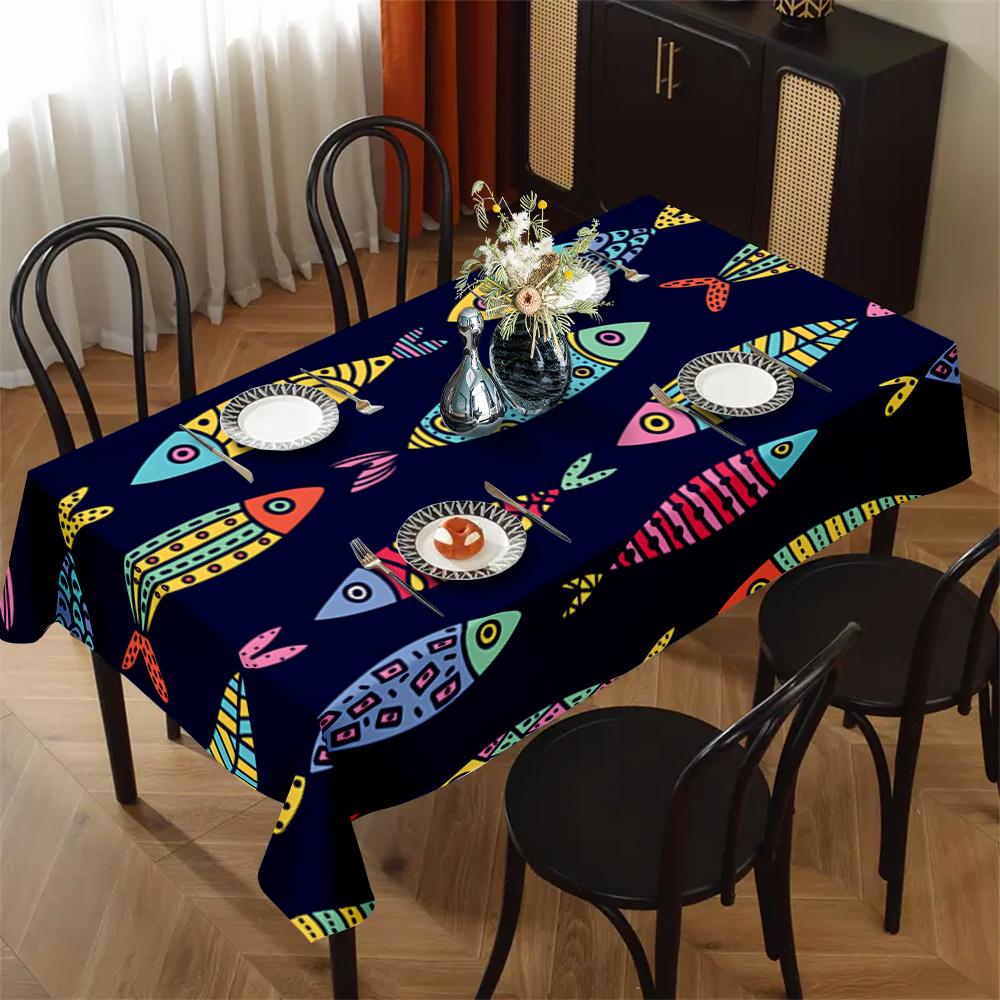 Bohemian Multicolor Fish Pattern Tablecloth for Table Decor Reusable Farmhouse Kitchen Dining Tablecloth Wedding Party Decor