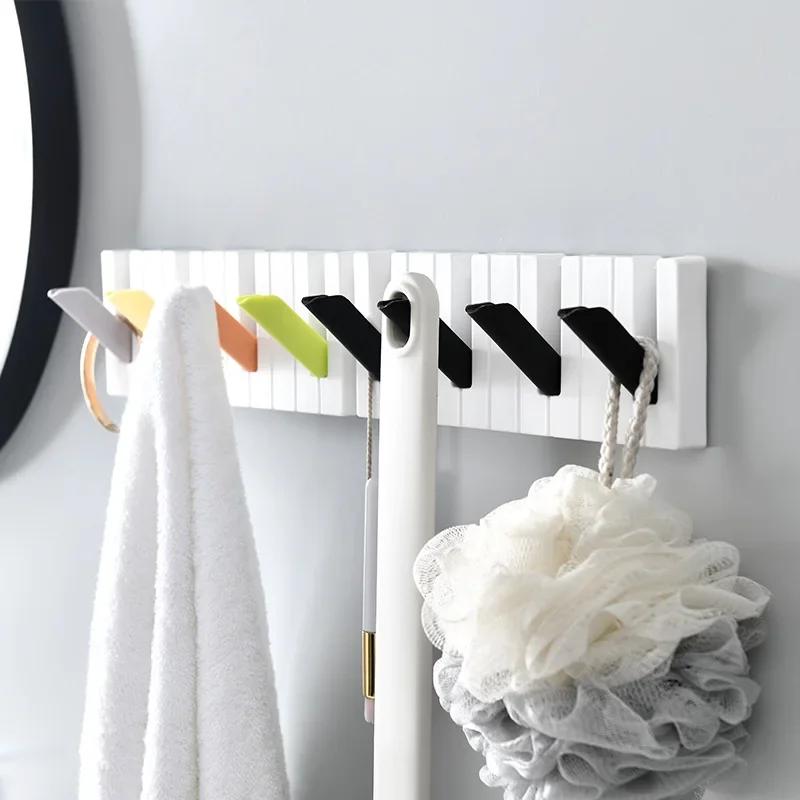 Creative Piano Wall-mounted Hook Punch-free Doorback Storage Rack Home Folding Coat Hat Porch Key Holder Sundries Organizer