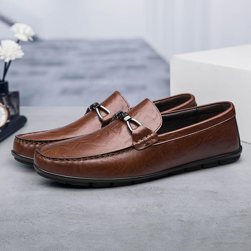New Men's Business Casual Shoes Comfortable Leather Casual Shoes Sneakers Breathable Rubber Bottom Loafers Slip on Flats