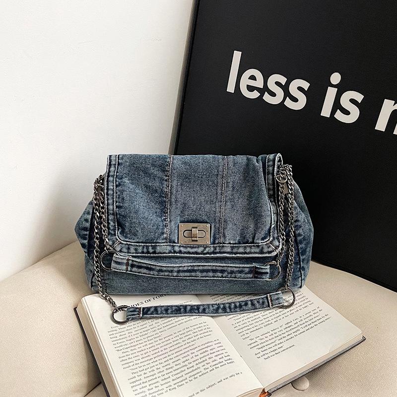Women's 2024 Retro Casual Denim Chain Shoulder Bag – Large Capacity Commuting Tote