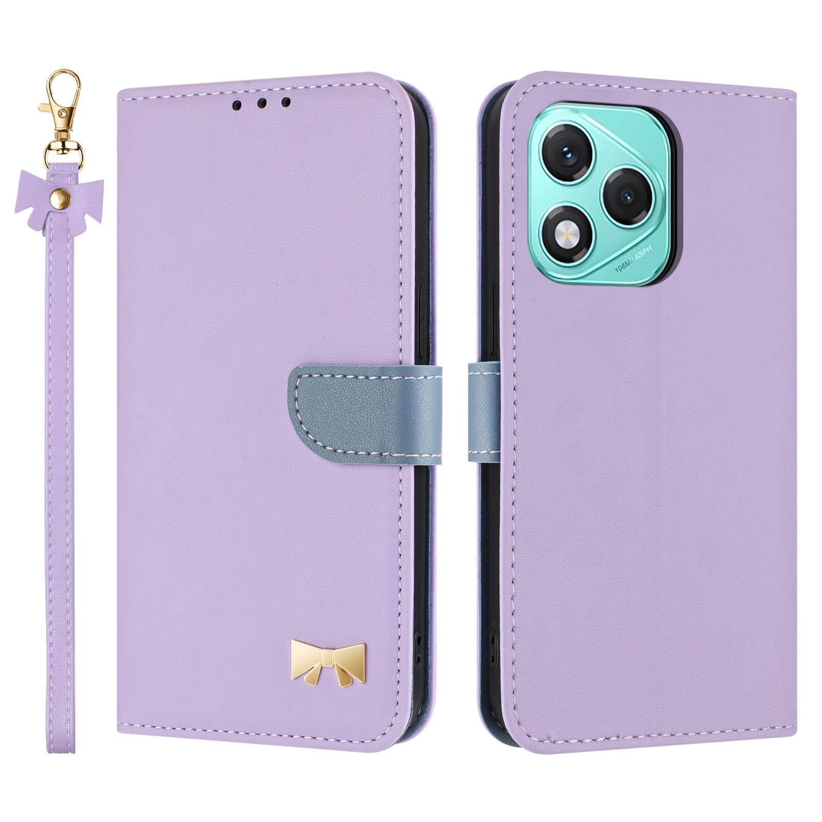 

For Honor 400 Lite 5G Case Bowknot Decor Wallet Leather Phone Cover with Wrist Strap A