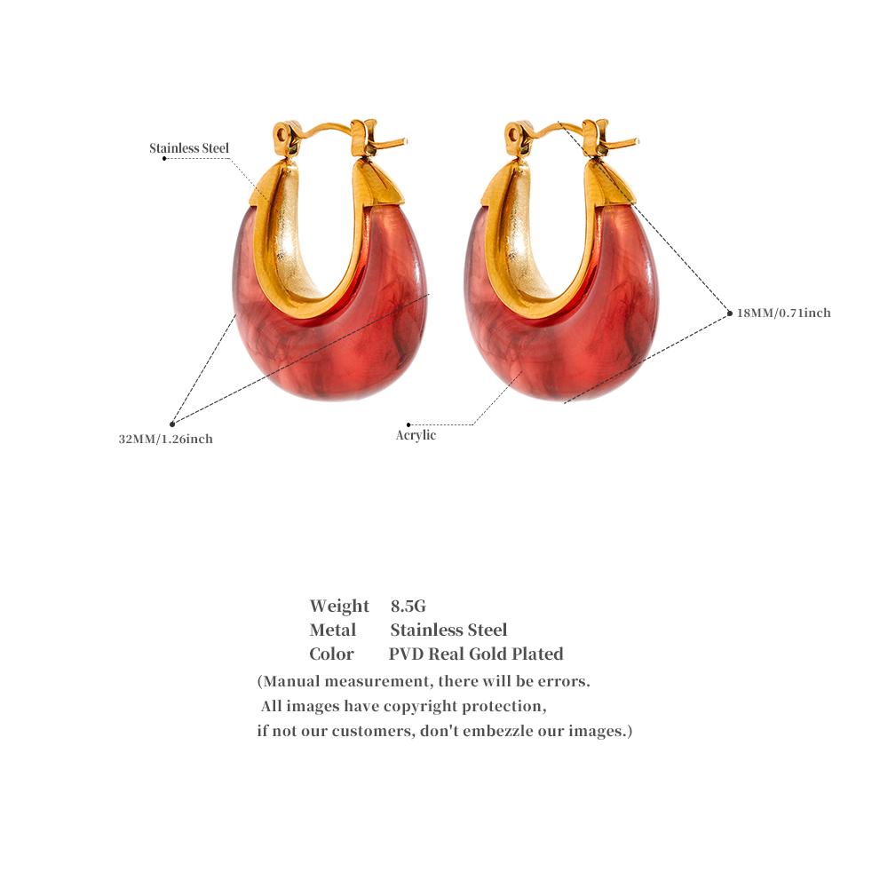 Yhpup Fashion Stainless Steel Acetic Acid Resin Hollow Chunky Hoop Earrings for Women Prevent Allergy Charms Jewelry Party Gift
