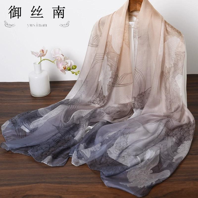 Spring Summer Women Large-size Printed Beach Shawls Muslim Hijabs Travel Thin Sunscreen Scarf/Scarves 100% Silk Beach Scarf