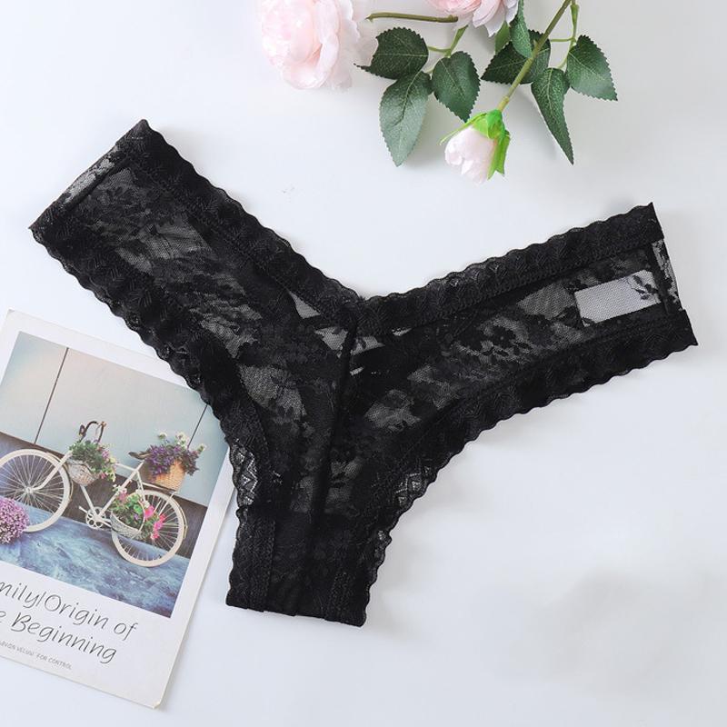 Sexy Panties Women Lace Embroidery Underwear Low-Waist G String Hollow Out Cross Belt Thong Comfortable Female Lingerie