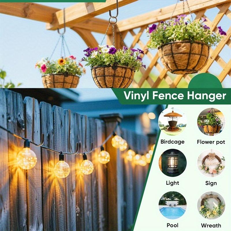 2Pcs Fence Hooks, Patio Brown Powder Coated Steel Fence Hangers for Hanging Plants, Planters, Bird Feeders, Lights