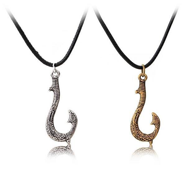 

1pc Necklace Fishing Hook Pendant with Leather Rope,Tuna Hook Pendant Hei Matan Fish Hook Anime срібний